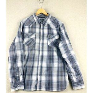 Levis Men's Western Pearl Snap Button-Up Plaid Shirt Gray & Blue Checked Size L